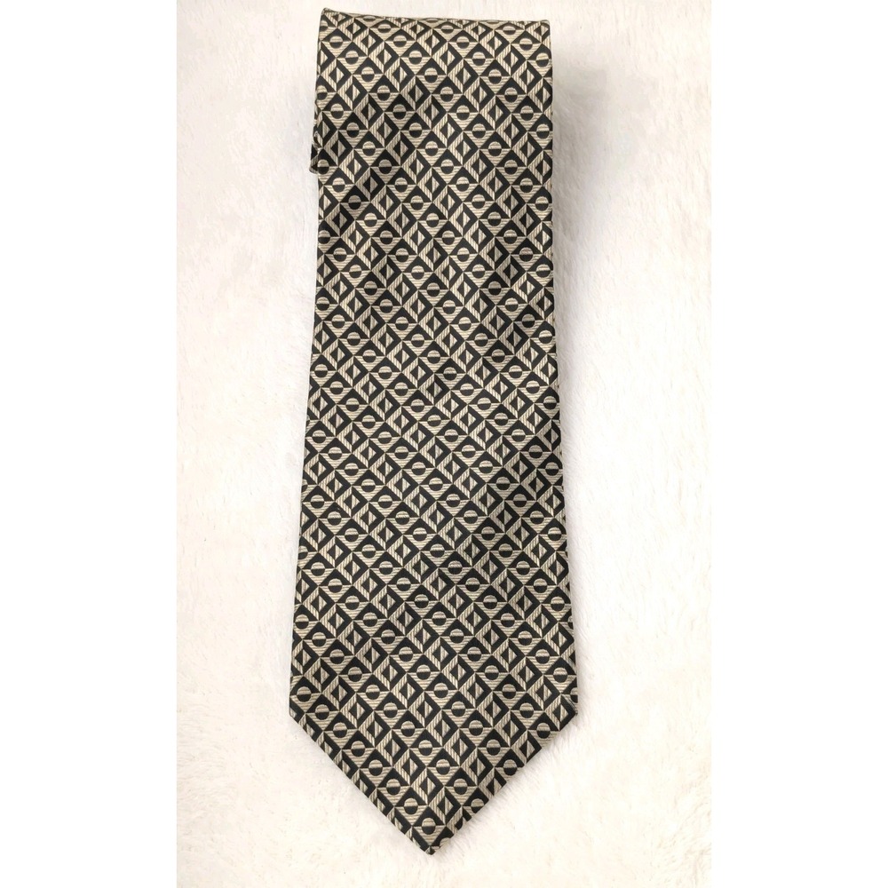 Bill Robinson 100% Silk Tie Black Gold Geometric Pattern Fabric from Italy